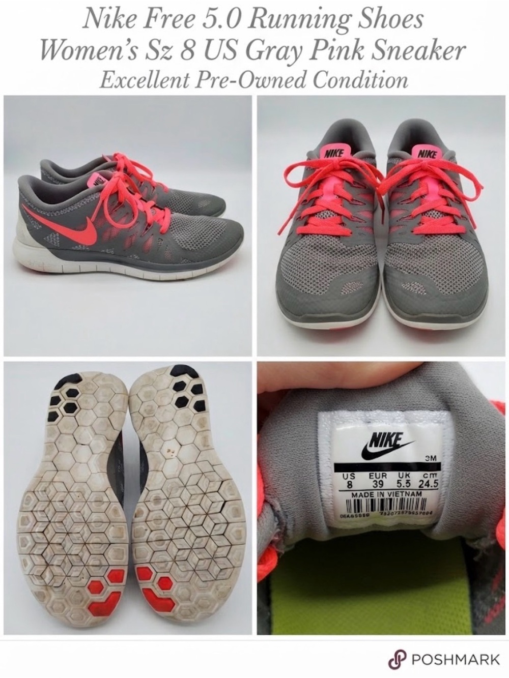 Nike Free 5.0 Running Shoes Women's Sz 8 US Gray Pink Sneaker